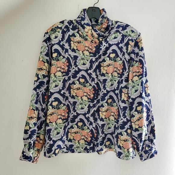 80s 90s Vintage Floral Pattern Button Up Blouse - Picture 1 of 9
